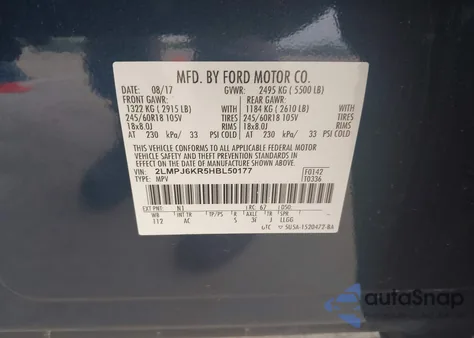 2017 Lincoln Mkx Select z USA, uszkodzony, nr VIN 2LMPJ6KR5HBL50177